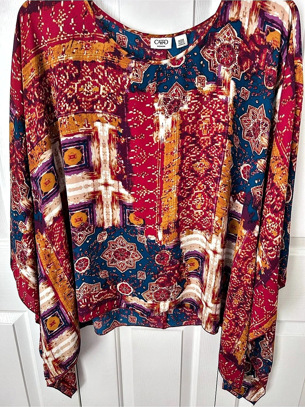 Cato Paisley Print Blouse in Blue & Red Size Medium